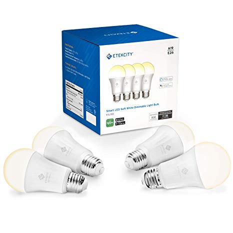 Etekcity Smart Light Bulbs, WiFi Dimmable Soft White LED Bulb, A19 E26, Work with Alexa, Google Home and IFTTT, Easy Setup, Schedule, No Hub Required, 60W Equivalent, 2700K, UL Listed (4 Pack)