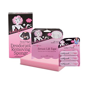 Hollywood Fashion Secrets Reusable Deodorant Removing Sponge, Fashion Tape Value Pack, & Breast Lift Tape