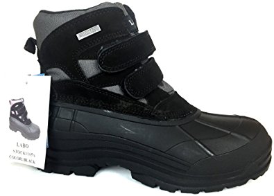 Labo Men's Black and Brown Fashion Winter Snow Boots Shoes Velcro Waterproof Insulated 105