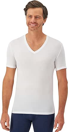 Hanes Men's Perfect Flex V-Neck Tee, Stay Tucked Undershirt, Slim Fit Tight on Arms T-Shirt, White & Black, 1-Pack