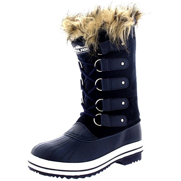 Polar Products Womens Lace Up Rubber Sole Tall Winter Snow Rain Shoe Boots