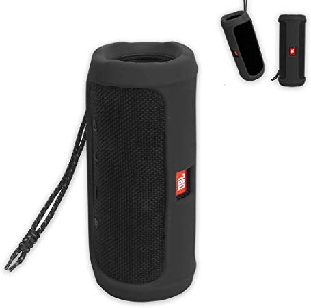 Pushingbest Carrying Case for JBL Flip 4 Bluetooth Speaker Durable Silicone for Easy Carrying （Black）
