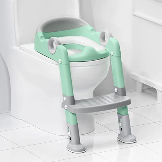Potty Training Seat with Step Stool Ladder, Toddlers Potty Training Toilet for Kids Boys Girls (Gray/Green)