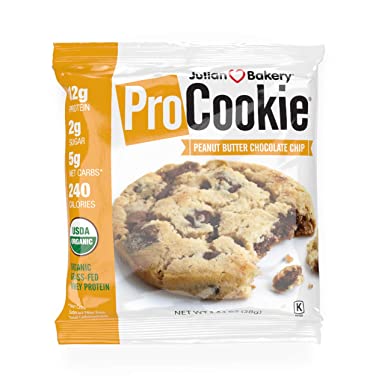 Julian Bakery ProCookie | Organic Peanut Butter Chocolate Chip | Whey | USDA Organic | 12g Protein | 5 Net Carbs | Gluten-Free | Grain-Free | 8 Cookies