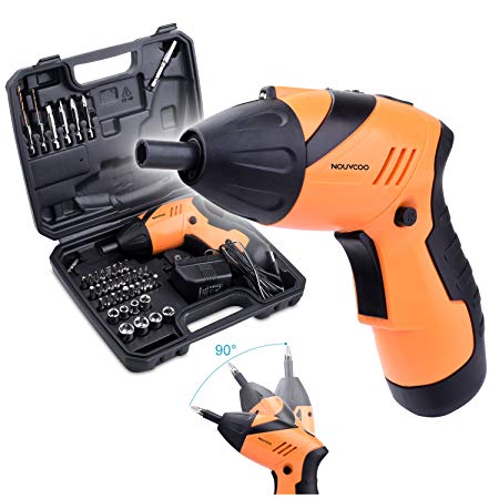 NOUVCOO 45 in 1 Portable Electric Cordless Rechargeable Screwdriver Kit,4.8V Cordless Drill Power Tools with LED&43pcs Screws Sleeves and Drill Bits with Case NC09