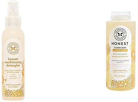 The Honest Company Sweet Orange Vanilla Conditioning Detangler Spray, 4 fl. oz.  and The Honest Company Everyday Gentle Sweet Orange Vanilla Bubble Bath 12 Fl. Ounces,