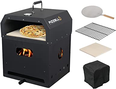 PIZZELLO Wood Fired Pizza Oven for Grill, 2-Layer Outdoor Pizza Ovens With 12” Pizza Stone, Pizza Peel, Waterproof Cover, Cooking Grill Grate