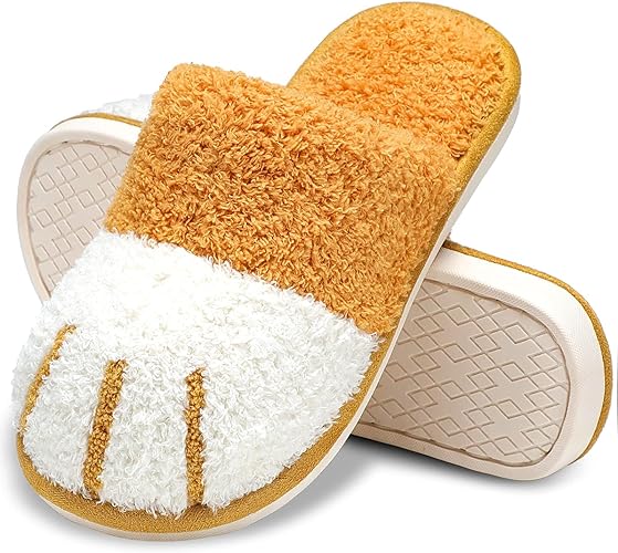 MAXTOP Cute Animal Slippers for Women, Soft Plush Cat Paw House Slippers with Cozy Memory Foam Slip-on Indoor Outdoor Slippers Creative Gifts for Women Men