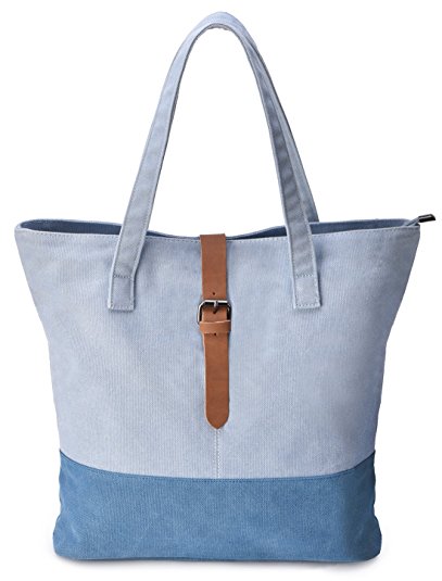 GRM Canvas Tote Bag for Women, Casual Shoulder Bag Purse Handbags for Travel Work Business School, Blue