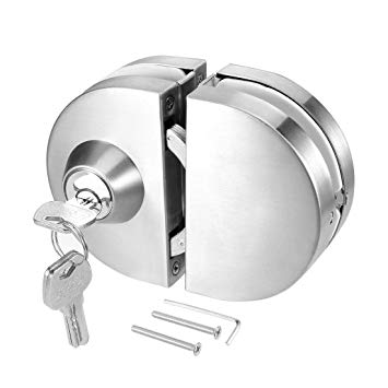 Ranbo 304 Stainless Steel Commercial Durable Metal Chrome 10 mm -12 mm Glass Door Anti-Theft Security Lock， Double Swing Hinged Frameless Push Sliding Gate Lock with 3 Keys