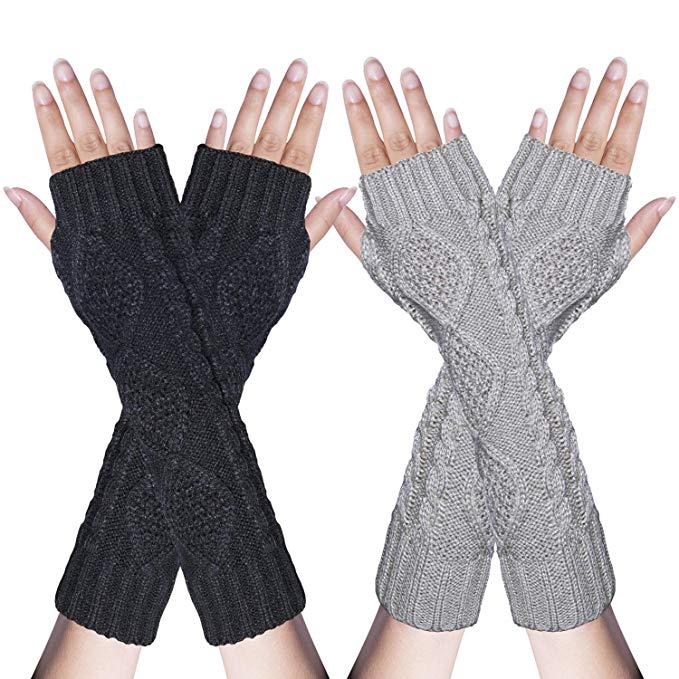 2-3 Pairs Womens Winter Knit Long Fingerless Gloves Thumbhole Arm Warmers Mitten