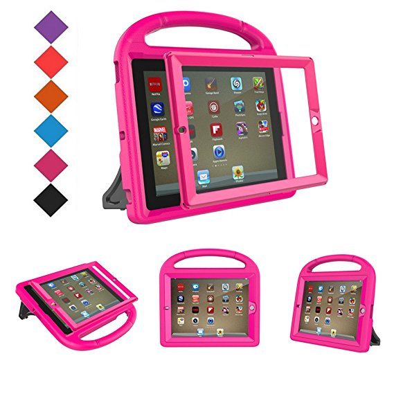 BMOUO iPad 2 3 4 Kids Case - Shockproof Convertible Handle Stand Kids Case with Built-in Screen Protector for Apple iPad 2nd 3rd 4th Generation (Rose)