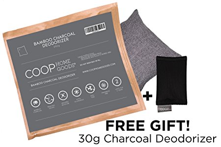 Coop Home Goods - Natural Moso Bamboo Charcoal Deodorizer Air Purifier- 250 grams with FREE 30g sachet - Removes odors, allergens and pollutants.