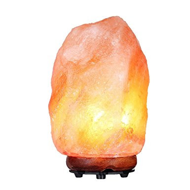 Swiftrans Himalayan Salt Lamp, Hand Carved Natural Salt Lamp with Wood Base/Bulb and Dimmer Control（7-9’’）