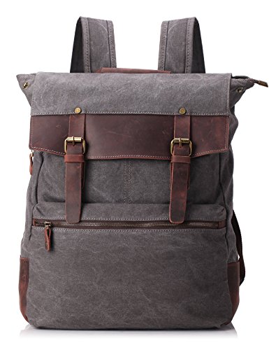 ZEKAR Vintage Waxed Canvas Leather Backpack, Multipurpose Daypacks