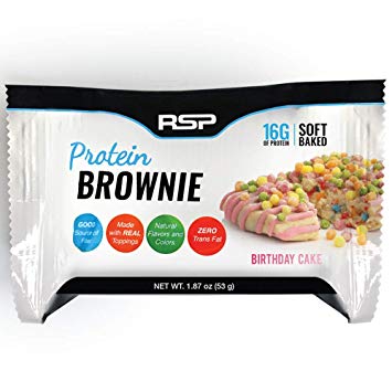 RSP Protein Brownie - Gluten Free Brownie with 16g of Protein, Delicious On-The-Go Healthy Snack - High Protein & Soft Baked, Birthday Cake (12 Count)