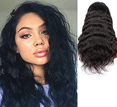 Persephone Lace Front Human Hair Wigs, Body Wave Brazilian Virgin Lace Front Wig with Baby Hair for African American Women Remy Human Hair Lace Front Wigs Pre Plucked 130 Density 24 Inch #1B