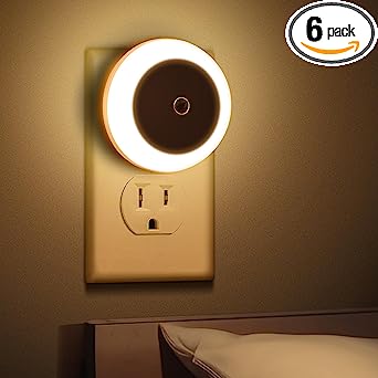 VIPMOON 6 Pack Night Light, Plug into Wall with Dusk to Dawn Sensors, Bedside Sleep Aid Lamp, Warm White, LED Automatic Night Light for Bedroom, Bathroom, Kids Room, Guest Room, FCC-Certified