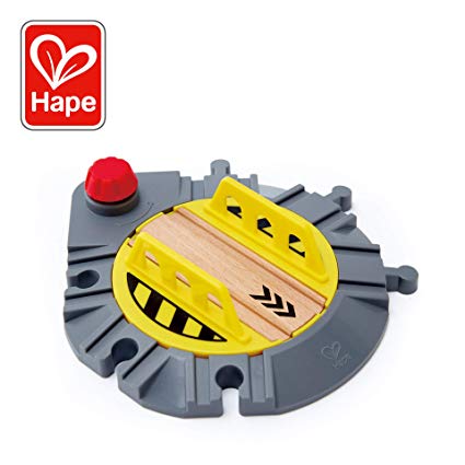 Hape Adjustable Rail Turntable | Wooden Train Track Accessory, Rotating Mechanical Junction with Red Turning Knob, Fits Leading Railway Brands for Kids 3  Years