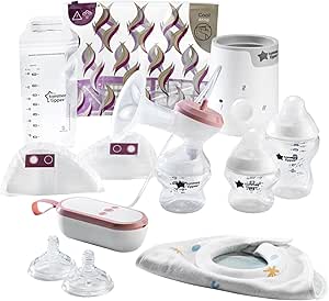 Tommee Tippee Complete Breastfeeding Kit, Single Electric Breast Pump, Food and Bottle Warmer, Baby Bottles, Breast Pads and Milk Storage Bags