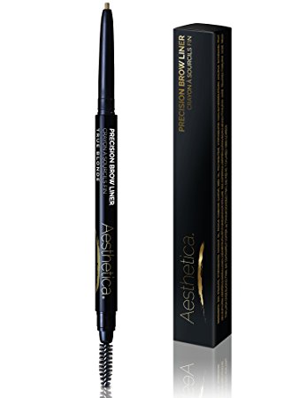 Aesthetica Precision Brow Liner - Double Ended Eyebrow Pencil / Spoolie Brush - Smudge Proof Formula - Vegan & Cruelty Free (Blonde)