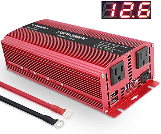 LVYUAN 1500W/3000W Power Inverter Dual AC Outlets and Dual USB Charging Ports DC 12V to 110V AC Car 12V Inverter Converter with Digital Display 4 External 40A Fuses for Blenders, vacuums, Power Tools