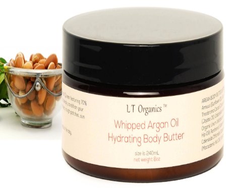 LT Organics Moisturizer For Dry Skin Argan Oil Dry Skin Treatment Lifetime Warranty Large 8fl oz Best Anti Aging Skin Care Hydrates Dry Skin On Face Quickly Real Whipped Argan Body Butter