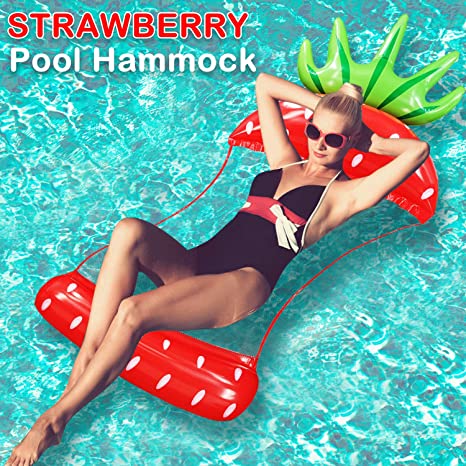 Camlinbo Adult Swimming Pool Float Water Hammock Lounger, Multi Purpose Comfortable Inflatable Water Float Pool Lounge, Pineapple Strawberry Swiming Pool Float Hammock
