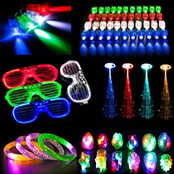 Kunmark 72PCs LED Light Up Toys Party Favors Glow in The Dark Party Supplies, Glow Stick Party Pack for Kids Including 48 Finger Lights, 12 Jelly Rings, 4 Flashing Glasses ,4 Bracelets and 4 Fiber Optic Hair Lights