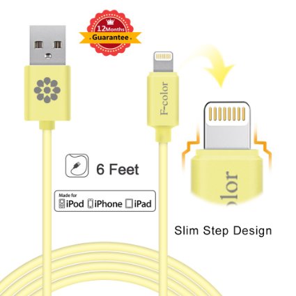 Lightning Cable 6 Ft Long Apple Certified Charger Cord F-color8482 Slim 8 Pin to USB Ultra Compact Connector for iPhone 6S 6 Plus 5S 5C 5 iPad 4 Air 2 Mini 2 3 4 iPad Pro iPod Touch 5 Yellow