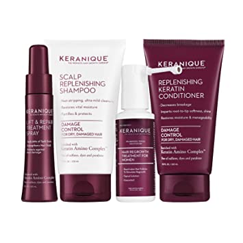 Keranique Hair Regrowth System – 30 Days - Keratin Amino Complex - Free of Sulfates, Dyes and Parabens, Includes Shampoo and Conditioner, Minoxidil and Lift and Repair Spray for Damaged Thinning Hair