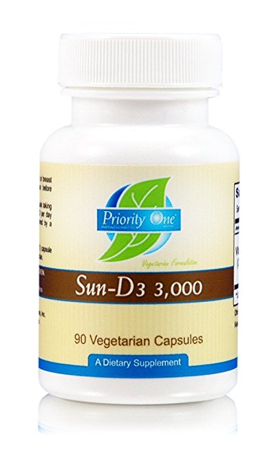 Priority One Vitamins Sun D3 3,000 90 Vegetarian Capsules - the most bioavailable form of vitamin D (cholecalciferol).*