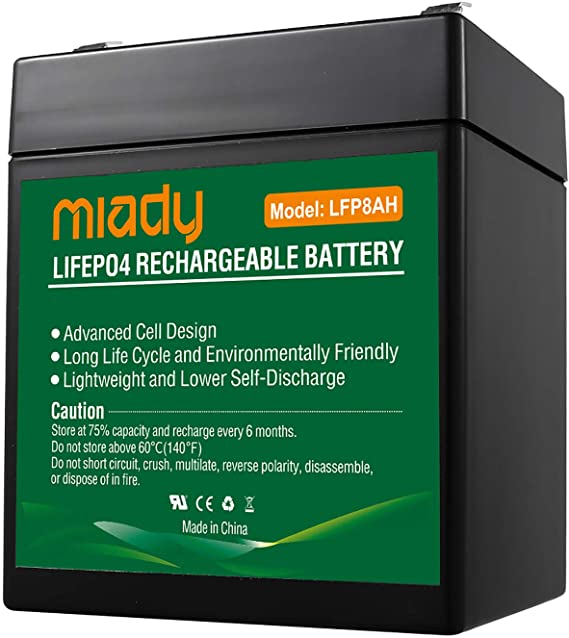 Miady 12V 7.2Ah 2000 Cycles Sealed LiFePO4 Battery for UPS, Burglar Alarm, Chairlift, Fish Finder, Electric Scooter and etc. Rechargeable & Maintenance-Free, 10.1x7x9cm