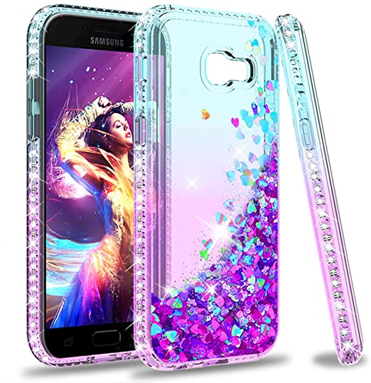 Galaxy A5 2017 Coque Etui Glitter Cell Phone Case for Girl Women,LeYi Cute Clear Design Bling Shiny Quicksand Liquid TPU Silicone Protective Phone Cover Case for Samsung Galaxy A5 2017 ZX Teal/Purple