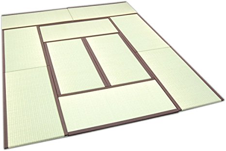 TATAM Tatami Mat Japanese Traditional 1/4 Size (17x34 inch) 10 piece set Unit mattress Made in Japan (Brown)
