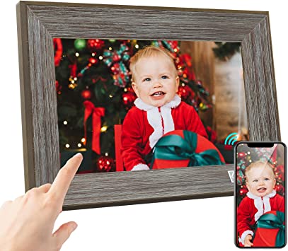 Kodak 10.1 Inch WiFi Digital Picture Frame, High Resolution Touch Screen with 16GB Storage, Grey Wood Tone Frame, Share Video Clips and Photos Instantly via E-Mail or App, Effortless to Set up