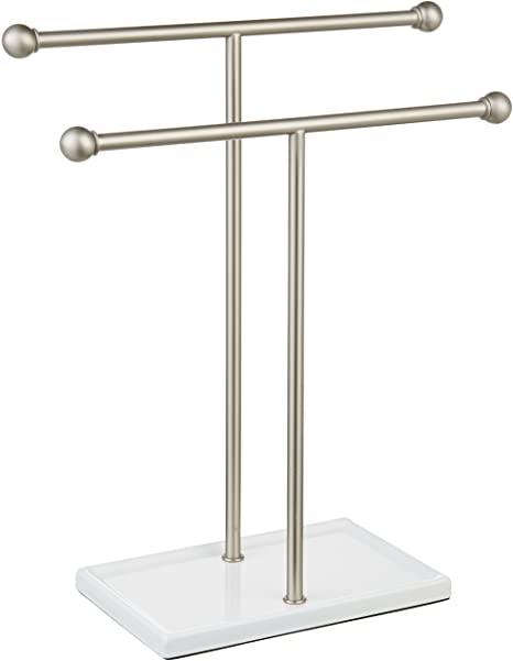 AmazonBasics Double-T Hand Towel Holder and Accessories Jewelry Stand, Nickel/White - 1005573-670-A60