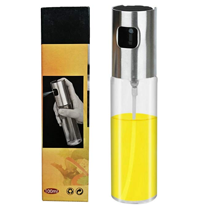Olive Oil Sprayer, Food-grade Glass Oil Spray Bottle Oil Misters Vinegar Bottle Oil Dispenser for Cooking, BBQ, Salad, Kitchen Baking, Roasting, Frying, 3.42 oz