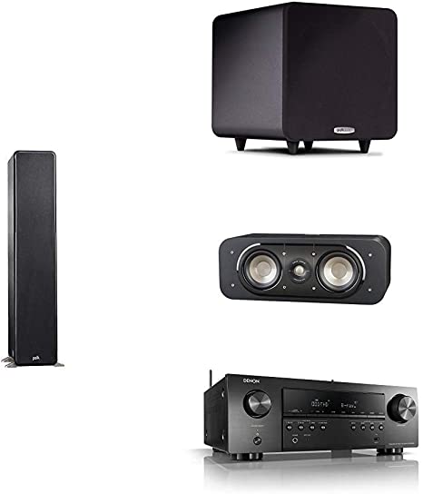 Polk Audio Signature Series 3.1 Channel Home Theater System w/Powered Subwoofer & Denon AVR-S650H Receiver | Two (2) S50 Tower Speakers, One (1) S35 Center Channel, PSW111 Sub | PowerPort Technology