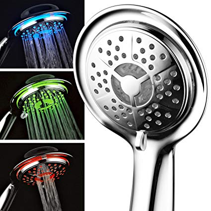 PowerSpa 4-Inch LED Handheld Shower Head with Air Jet LED Turbo Pressure-Boost Nozzle Technology (Premium Chrome)
