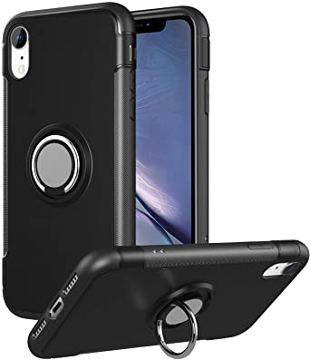 MoKo Compatible with iPhone XR Case, Ring Clip Holder Case TPU Bumper Shock-Absorbing Anti-Scratch Hard Back Cover Fit with iPhone XR 6.1 inch 2018 - Black