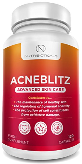 #1 Acneblitz for Fighting Spots, Blemishes and Oily Skin with Pantothenic Acid, Collagen, Zinc, Co-enzyme Q10 and Vitamins A, C, E