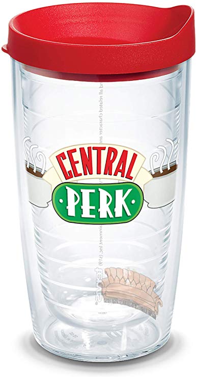 Tervis 1334015 Warner Bros Friends Central Perk Insulated Tumbler with Wrap and Red Travel Lid, 16 oz, Clear