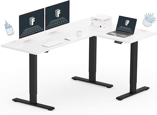 FLEXISPOT 71 inch L-Shaped Standing Desk, Electric Height Adjustable Desk, Sit Stand Corner Desk with Spacious Work Surface, Memory Preset Controller, Modern Design, Black Frame with White Top