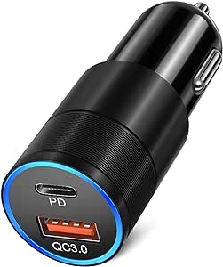 USB C Car Charger,Bangfun 36W Dual Port Car Charger USB C Fast Charge, 12V Car Phone Charger Cigarette Lighter Adapter Plug for iPhone 15 14 13 12 11 Pro Max,Samsung S24 S23 S22 A53 A14(Black, A C)