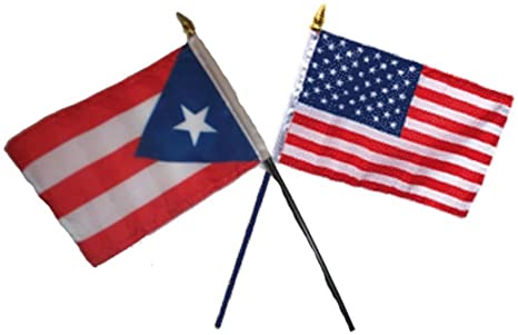 USA and Puerto Rico 4"x6" Desk Flags With 2 Hole Gold Base