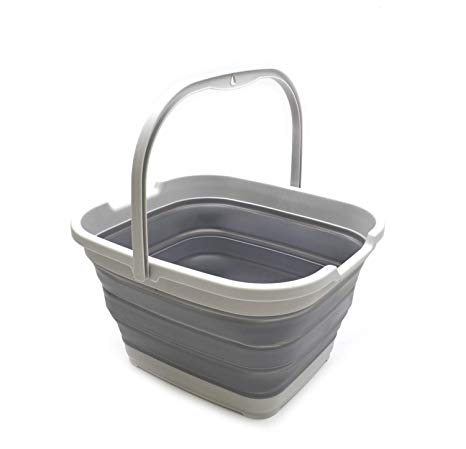 SAMMART 15L / 3.9 Gallons Collapsible Rectangular Handy Basket/Bucket (15L rectangular, Dark Grey)