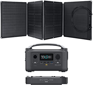 EF ECOFLOW Portable Power Station RIVER600 RIVER600 EXTRA BATTERY with 110W Solar Panel Bundle