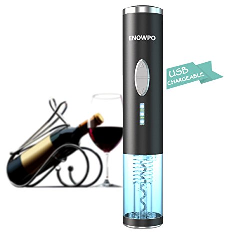 ENOWPO Electric Wine Opener with Charger and Foil Cutter, USB Charging,Battery Capacity Display,Charging Protection Design, Aluminium Alloy, Black