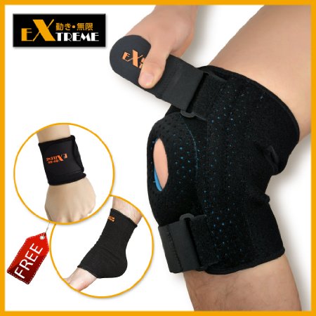 Knee Brace Support By Motion Infiniti for Acl Meniscus Tear and Arthritis Double D-ring Locking Mechanism Love It or Your Money Back Best Open Patella Knee Stabilizer - Comes with Large Size